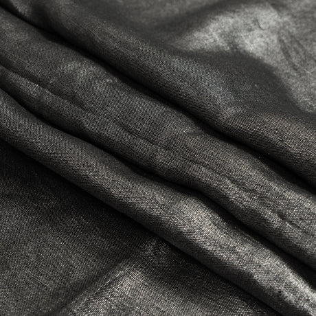 Lightweight Linen Woven with Metallic Silver Foil - Black - Simone Collection
