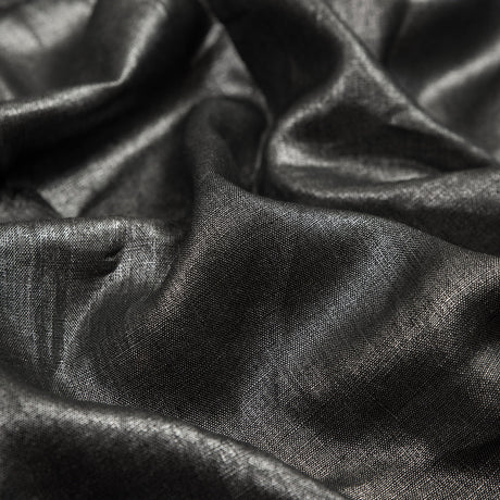 Lightweight Linen Woven with Metallic Silver Foil - Black - Simone Collection