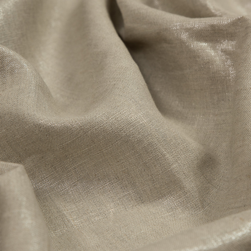 Medium Weight Linen Woven with Metallic Foiling - Oatmeal and Silver - Bianca Collection