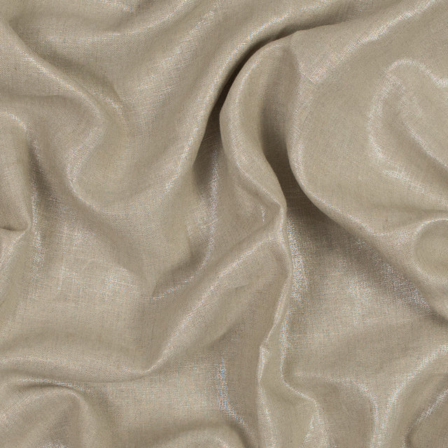 Medium Weight Linen Woven with Metallic Foiling - Oatmeal and Silver - Bianca Collection