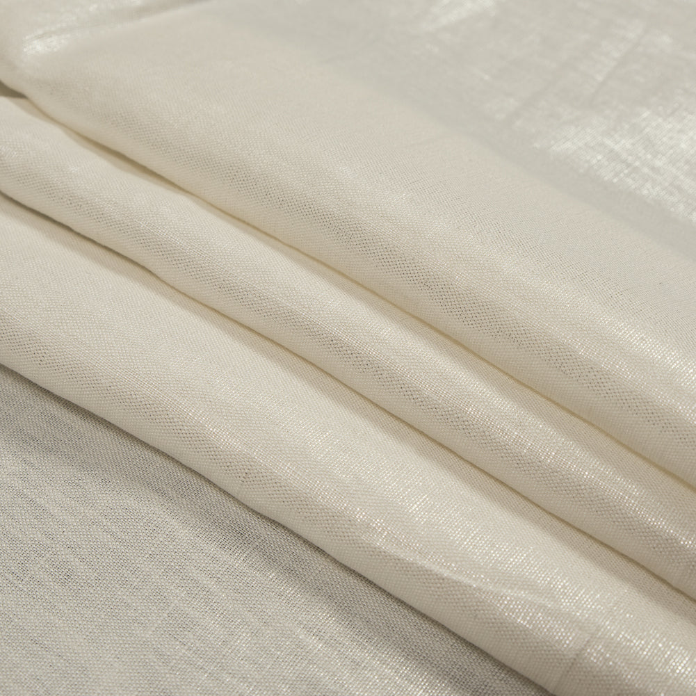 Medium Weight Linen Woven with Metallic Foiling - Ivory and Silver - Bianca Collection