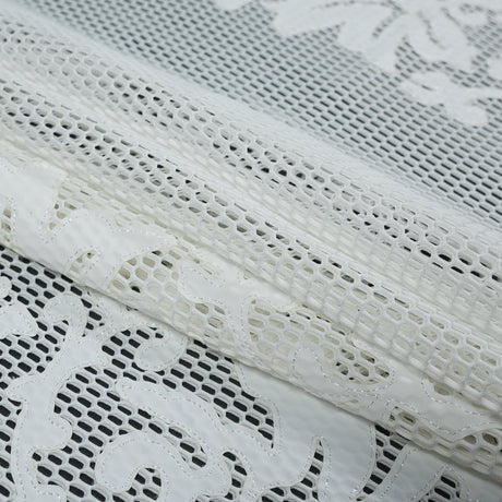 Wonder Mesh with Floral Faux Leather Embroidered Borders - Whisper White