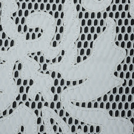 Wonder Mesh with Floral Faux Leather Embroidered Borders - Whisper White