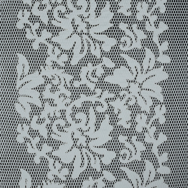 Wonder Mesh with Floral Faux Leather Embroidered Borders - Whisper White