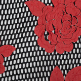 Wonder Mesh with Floral Embroidered Faux Leather - Black and Red