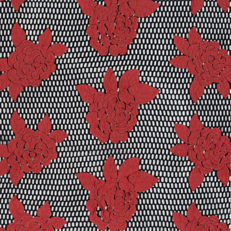 Wonder Mesh with Floral Embroidered Faux Leather - Black and Red