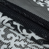 Wonder Mesh with Floral Faux Leather Embroidered Borders - Black and White
