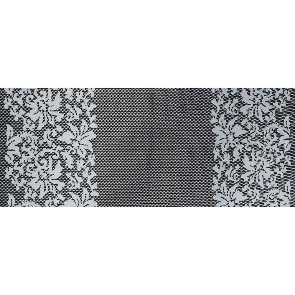 Wonder Mesh with Floral Faux Leather Embroidered Borders - Black and White