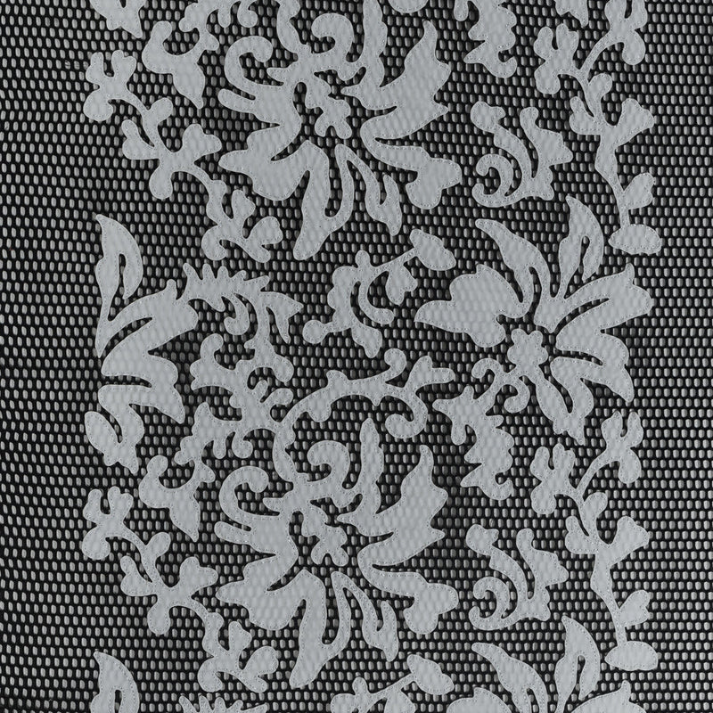 Wonder Mesh with Floral Faux Leather Embroidered Borders - Black and White