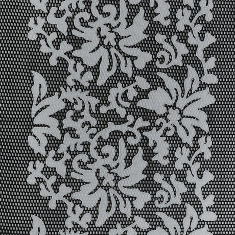 Wonder Mesh with Floral Faux Leather Embroidered Borders - Black and White