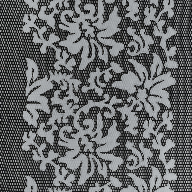 Wonder Mesh with Floral Faux Leather Embroidered Borders - Black and White