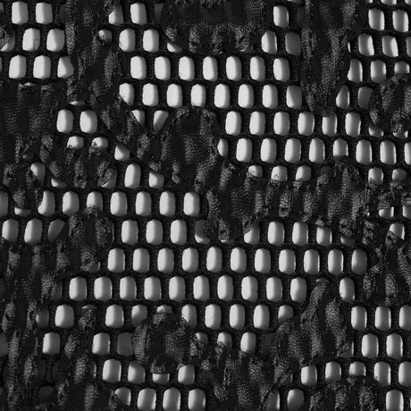 Wonder Mesh with Floral Faux Leather Embroidered Borders - Black