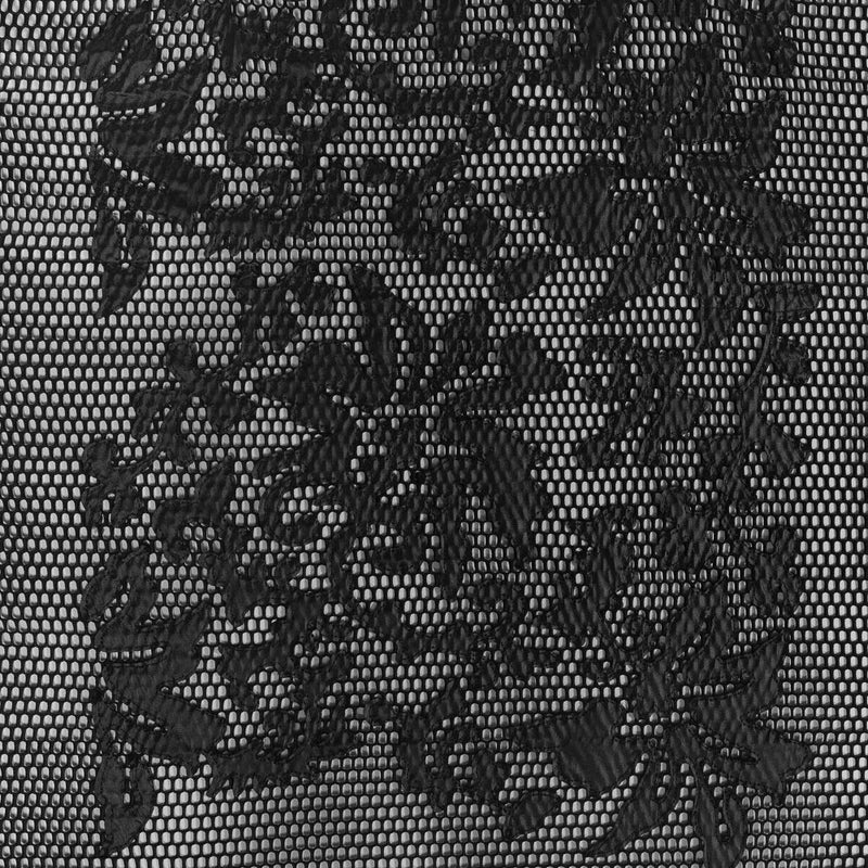 Wonder Mesh with Floral Faux Leather Embroidered Borders - Black