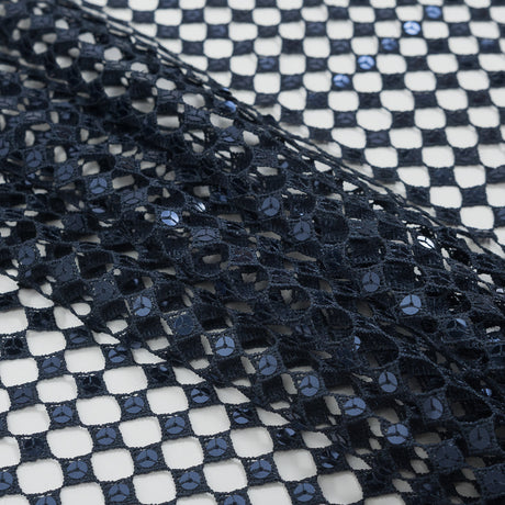 Guipure Lace with Sequins - Navy Geometric