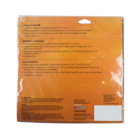 Fiskars Diagonal Folding Ruler - 8" x 8" Triangle
