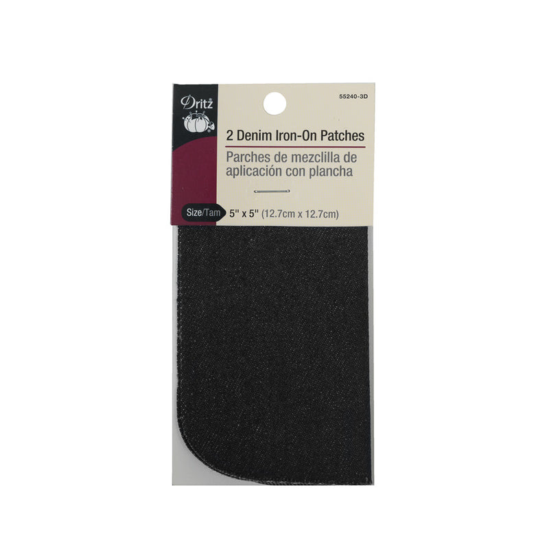 2 Black Denim Iron-On Patches - 5" x 5"