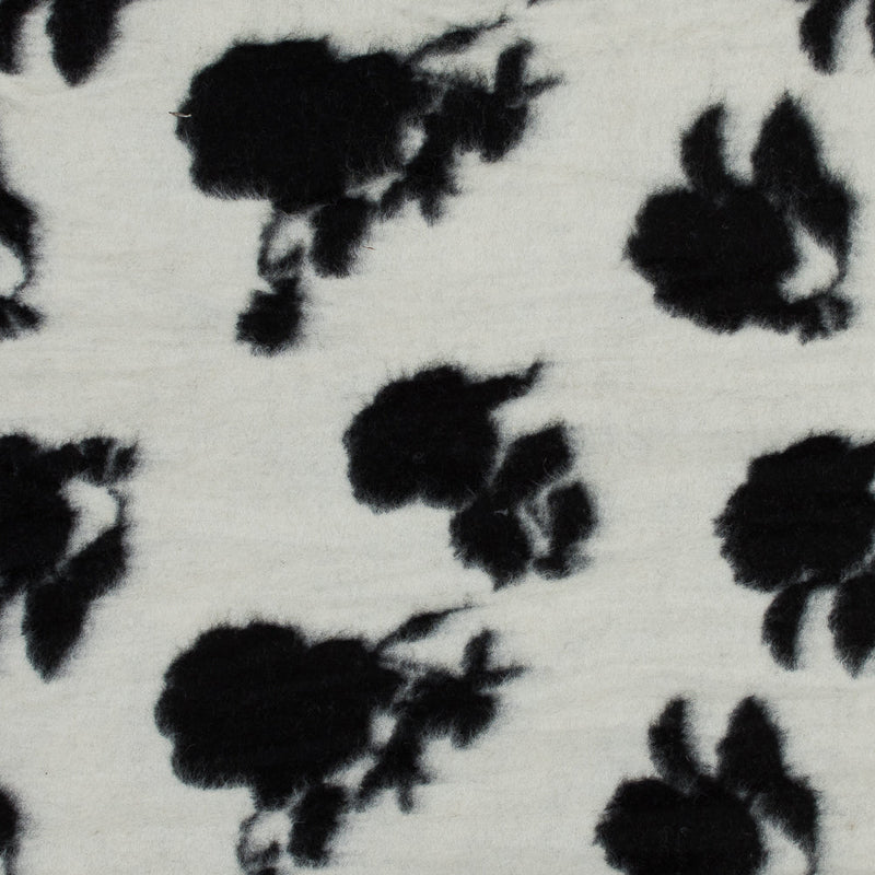 Brushed Wool Knit - Off-White and Black Rose Floral - Designer Deadstock