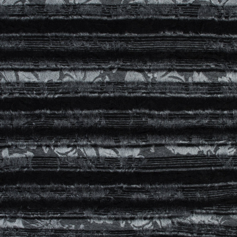 Bonded Wool Knit and Organza - Black Stripes and Floral - Designer Deadstock