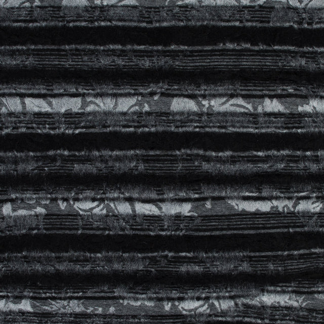 Bonded Wool Knit and Organza - Black Stripes and Floral - Designer Deadstock