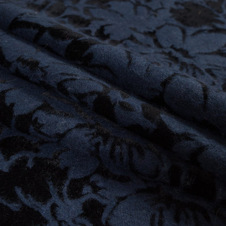 Bonded Wool Knit and Velour with Flocked Floral Design - Black and Navy Blue - Designer Deadstock
