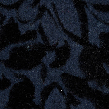 Bonded Wool Knit and Velour with Flocked Floral Design - Black and Navy Blue - Designer Deadstock