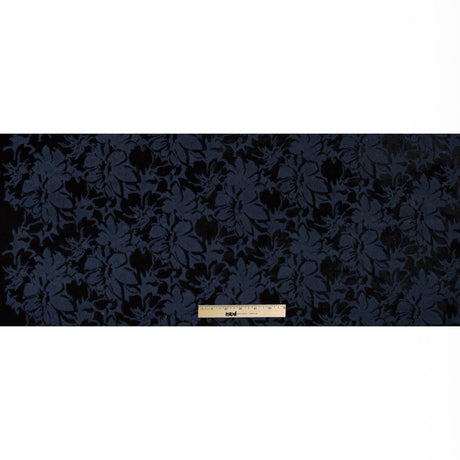 Bonded Wool Knit and Velour with Flocked Floral Design - Black and Navy Blue - Designer Deadstock