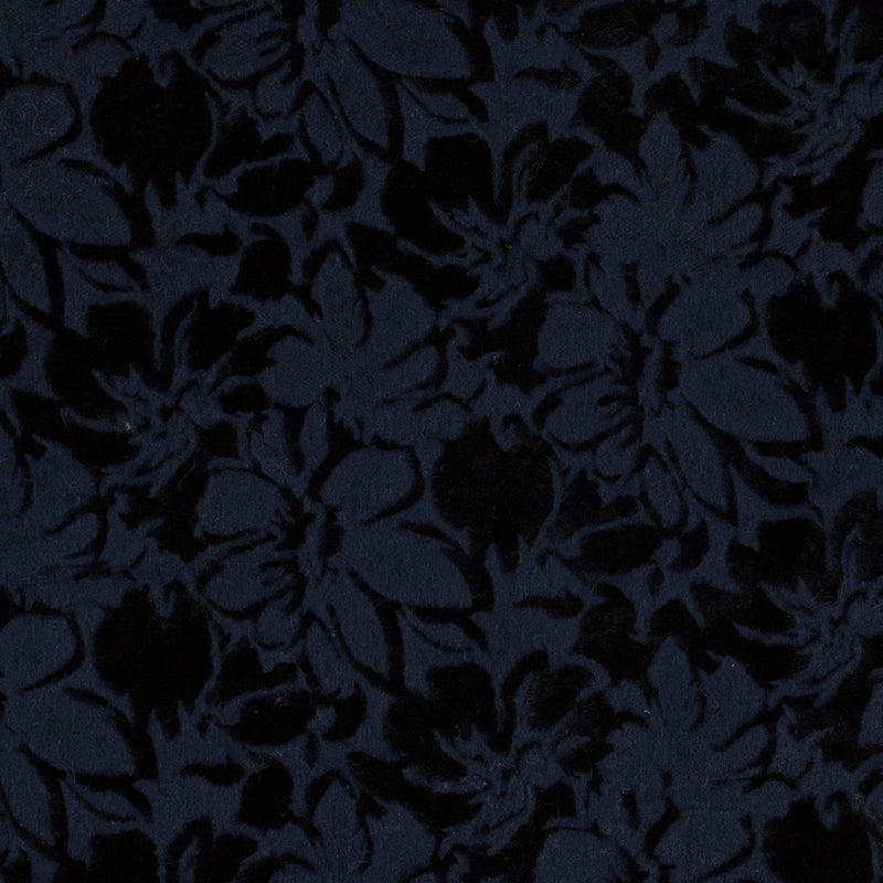 Bonded Wool Knit and Velour with Flocked Floral Design - Black and Navy Blue - Designer Deadstock