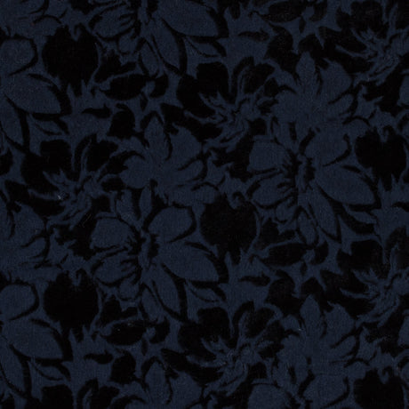 Bonded Wool Knit and Velour with Flocked Floral Design - Black and Navy Blue - Designer Deadstock