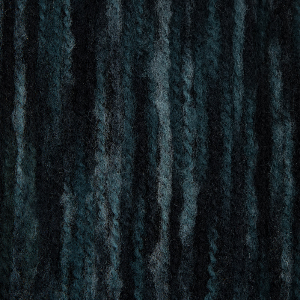 Polyester Jersey with Striated Wool Knit Design - Black and Navy - Designer Deadstock