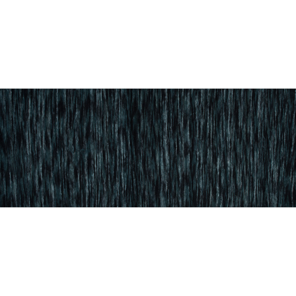 Polyester Jersey with Striated Wool Knit Design - Black and Navy - Designer Deadstock