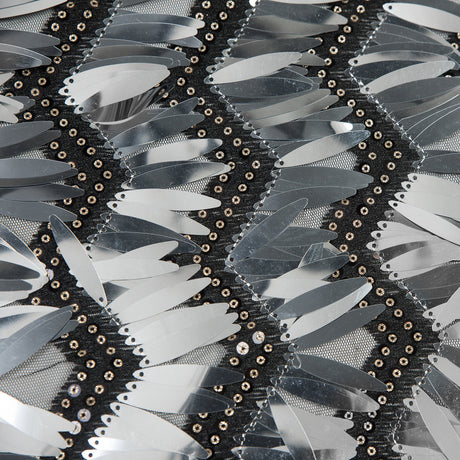 Black and Silver Chevron Fringe Sequin Fabric