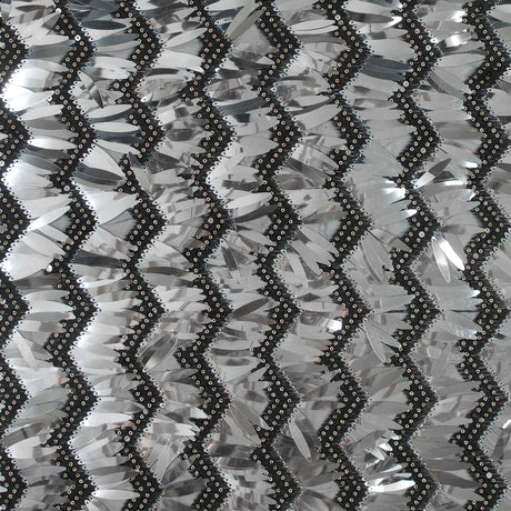 Black and Silver Chevron Fringe Sequin Fabric