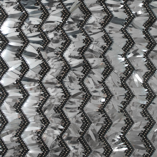 Black and Silver Chevron Fringe Sequin Fabric