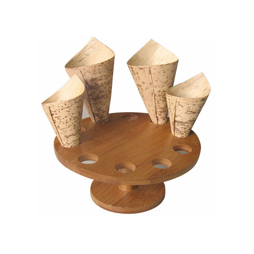 Packnwood Bamboo Cone and Temaki Display, 10 Cavities, 4 oz, 4.3" x 0.7", Case of 2