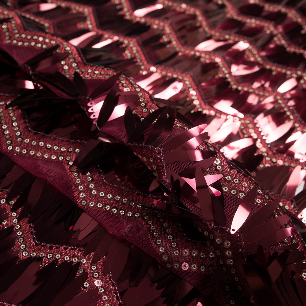 Fringe Sequin Fabric - Cranberry Chevrons