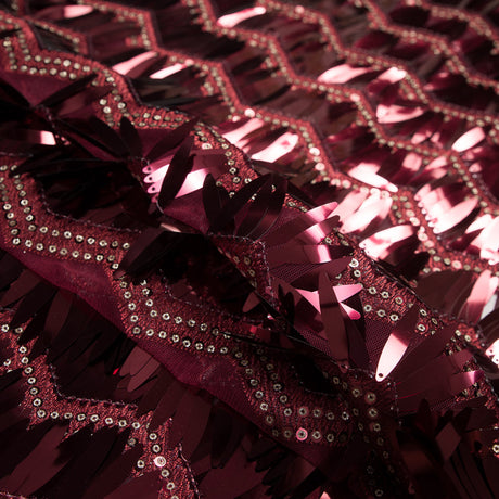 Fringe Sequin Fabric - Cranberry Chevrons