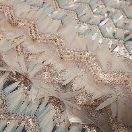 Fringe Sequin Fabric - Rose Gold and Beige Chevrons