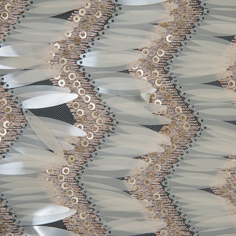 Fringe Sequin Fabric - Rose Gold and Beige Chevrons