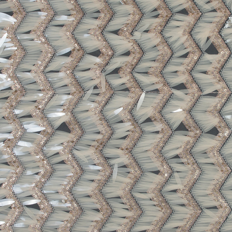 Fringe Sequin Fabric - Rose Gold and Beige Chevrons