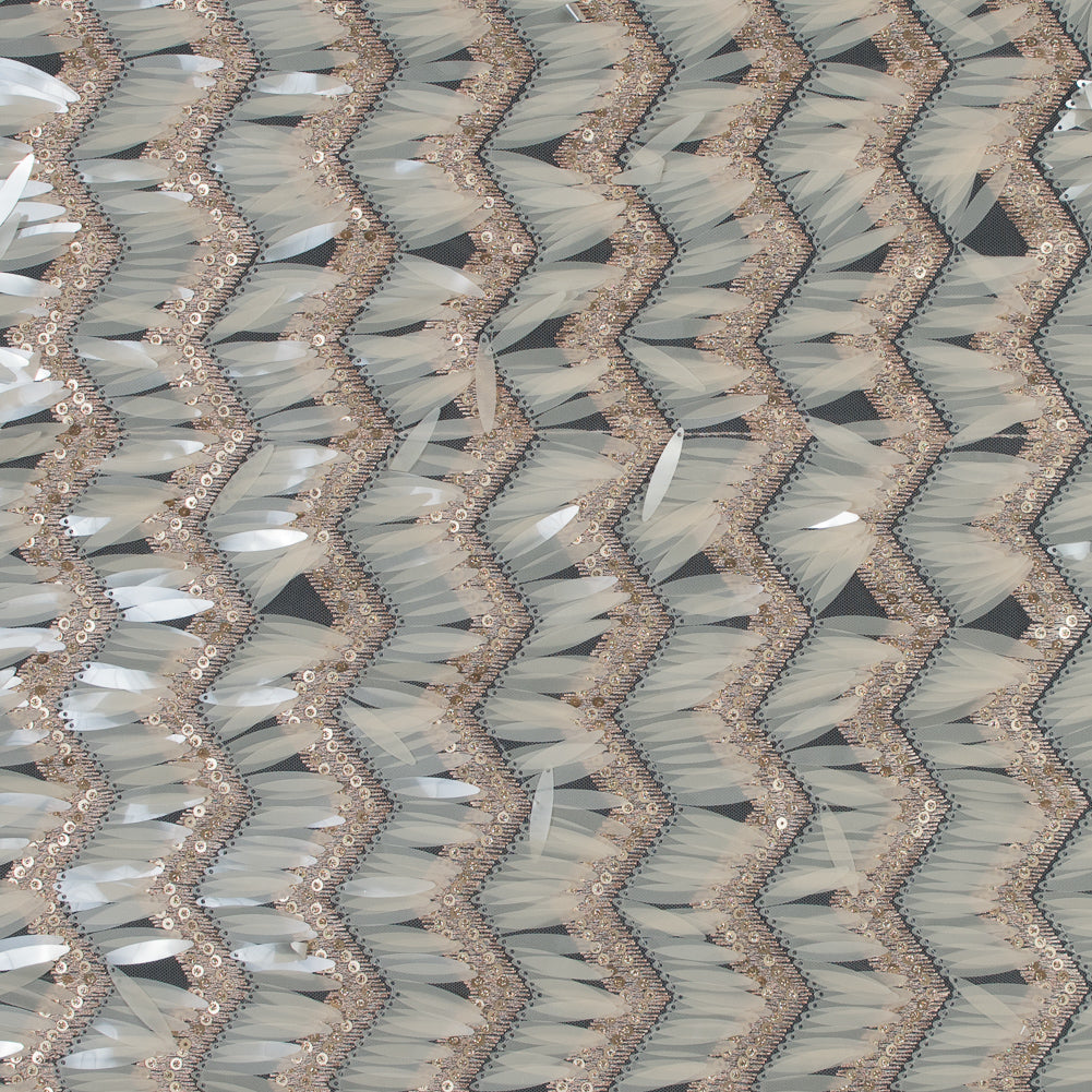 Fringe Sequin Fabric - Rose Gold and Beige Chevrons