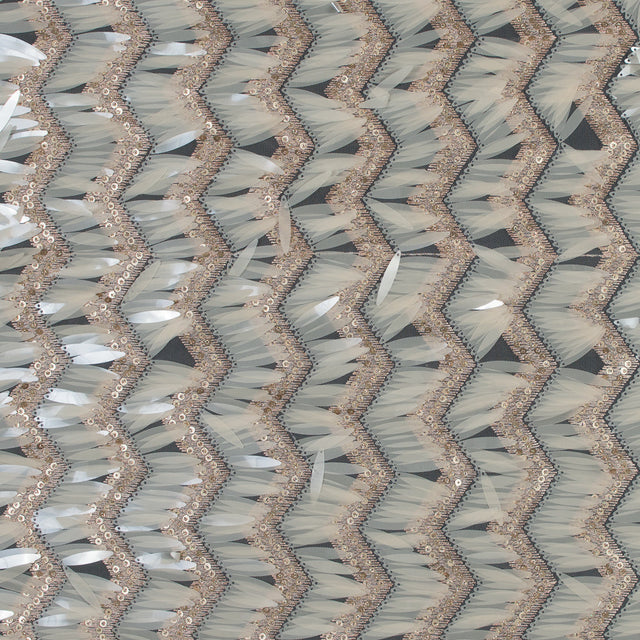 Fringe Sequin Fabric - Rose Gold and Beige Chevrons