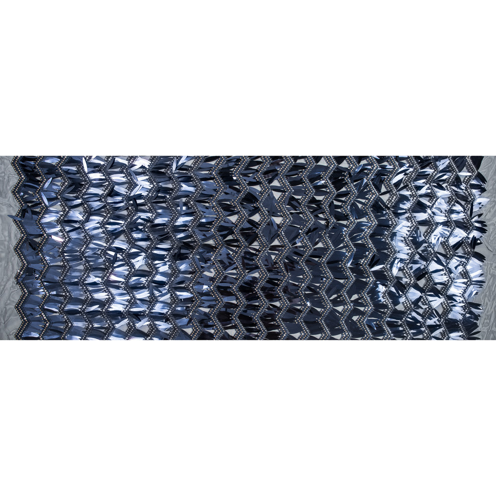 Fringe Sequin Fabric - Navy Chevrons