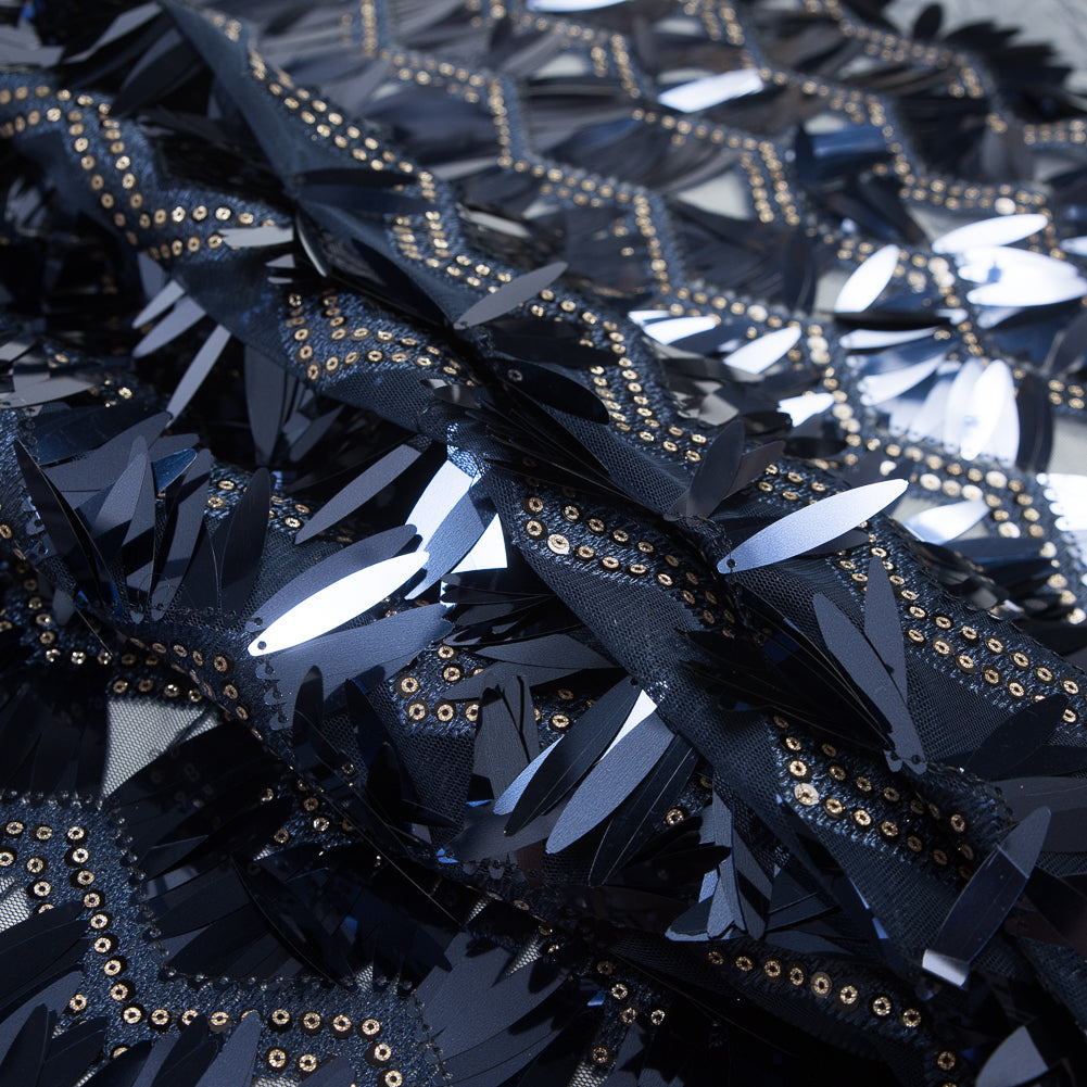 Fringe Sequin Fabric - Navy Chevrons