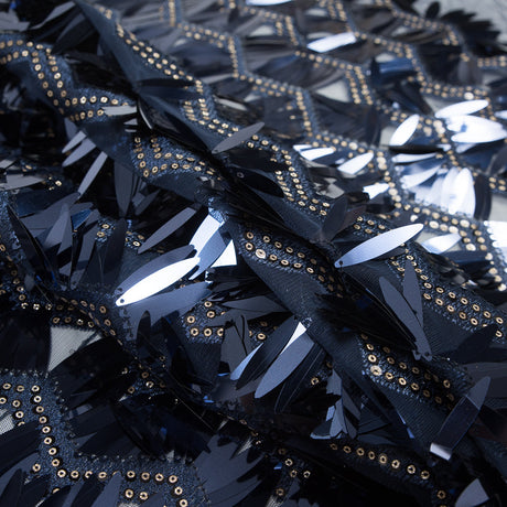 Fringe Sequin Fabric - Navy Chevrons
