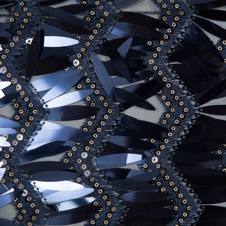 Fringe Sequin Fabric - Navy Chevrons