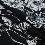 Black and White Large Floral Stretch Cotton Poplin