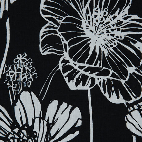 Black and White Large Floral Stretch Cotton Poplin