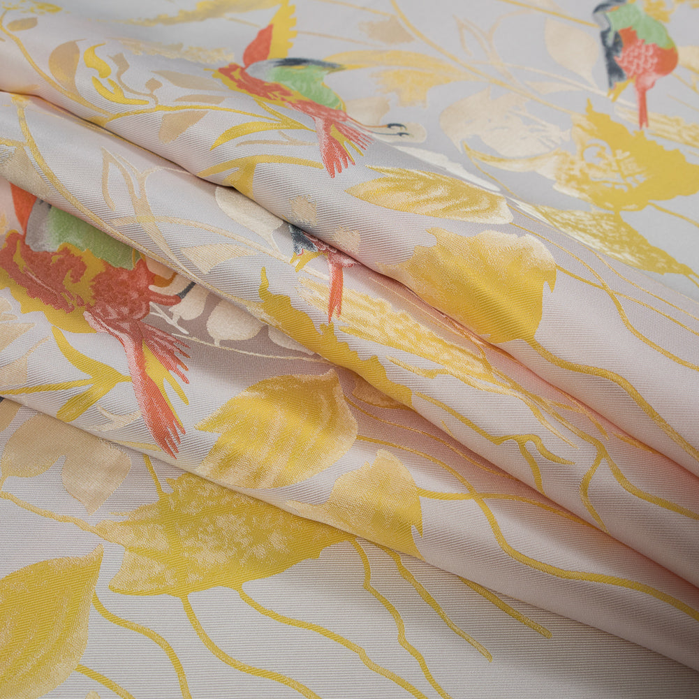 Sunshine Yellow Birds and Stalks Jacquard Panel