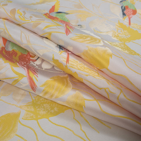 Sunshine Yellow Birds and Stalks Jacquard Panel