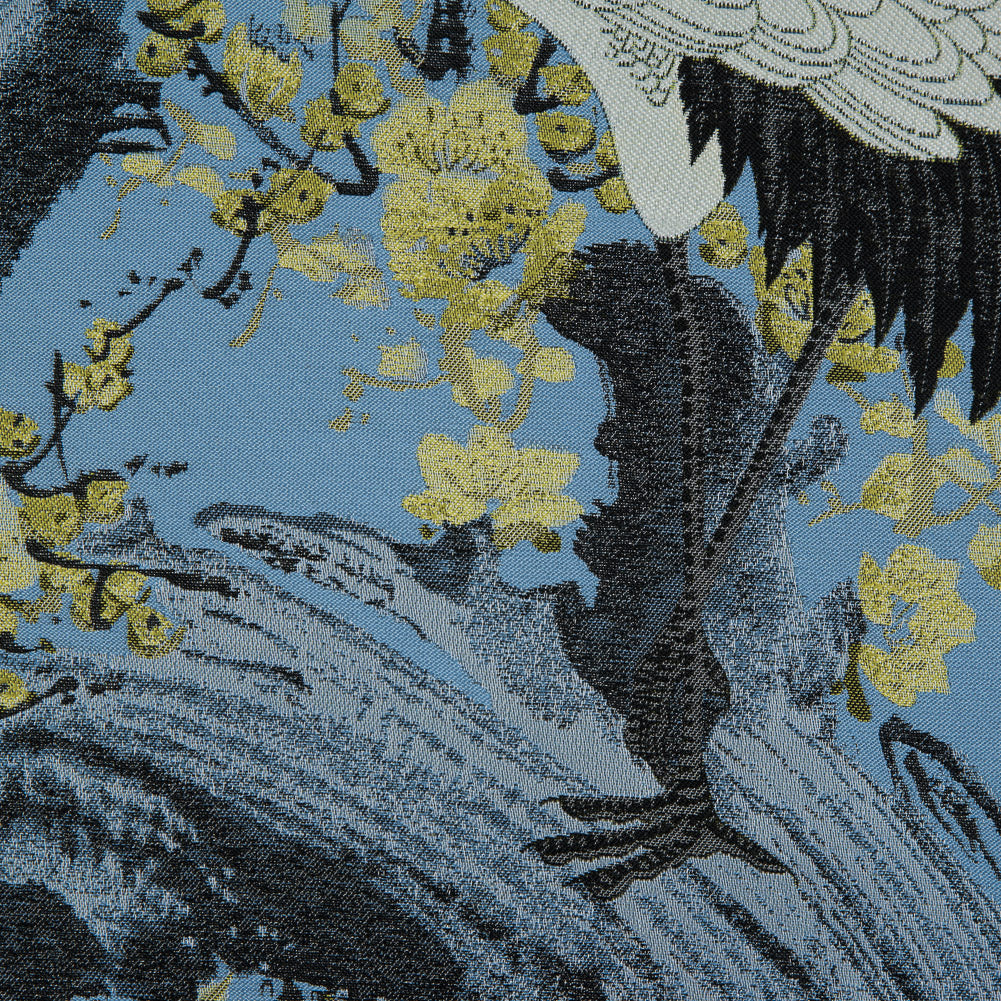 Blue and Green Crane Jacquard Panel